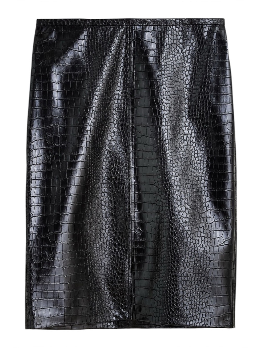 J. Crew Black Croc-Embossed Pencil Skirt
